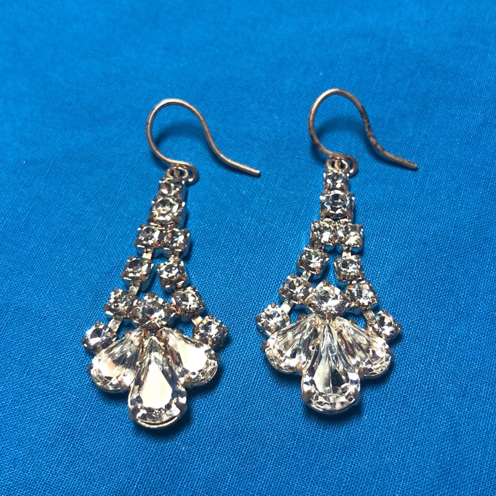 Rhinestone Drop Pierced Earrings Bling Formal
